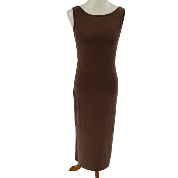 OGL Brami Tank Dress Scoop Back Brown Midi Stretch Sleeveless M - Picture 1 of 9